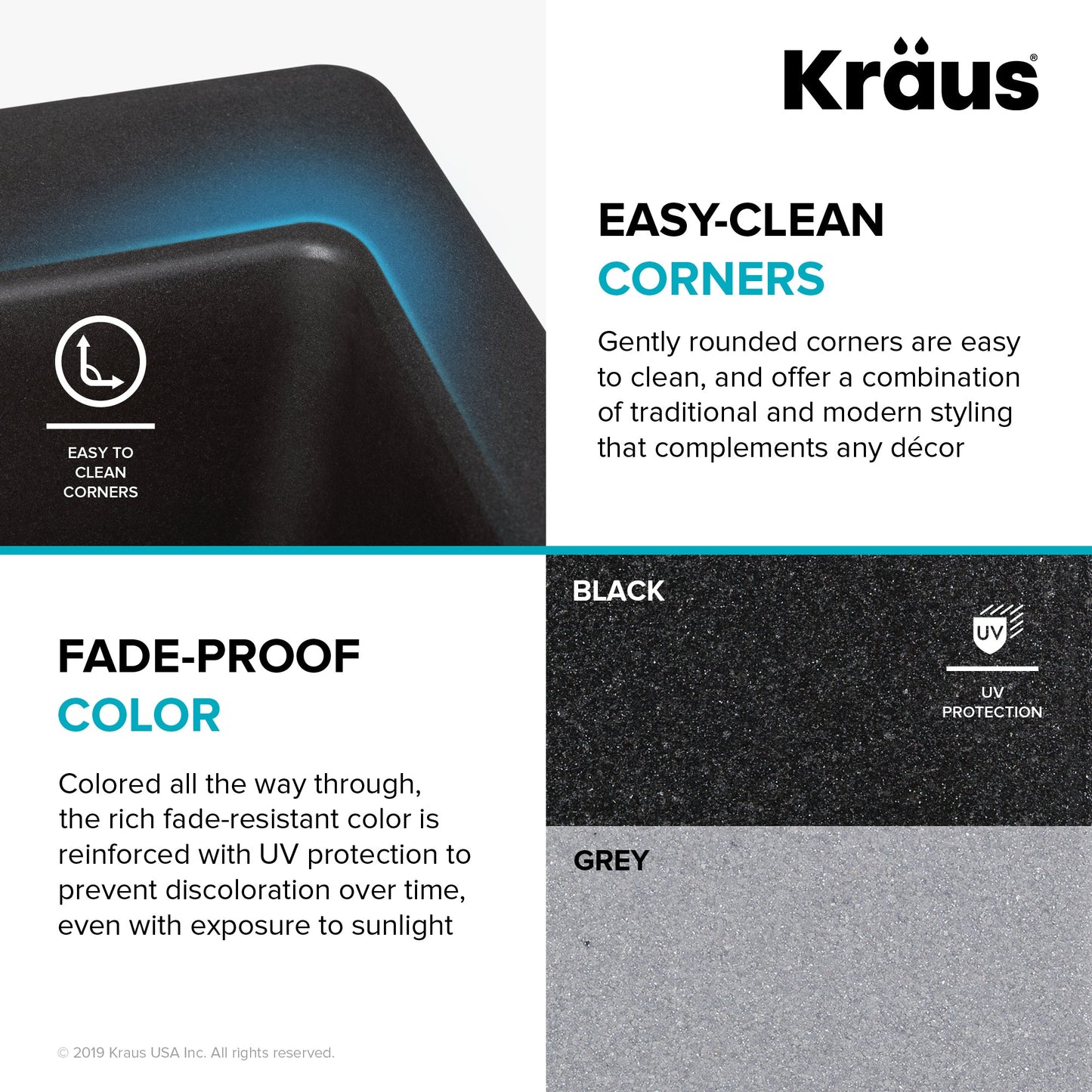 KRAUS Forteza 33" Dual Mount Single Bowl Black Granite Kitchen Sink in Black - KGD-54BLACK