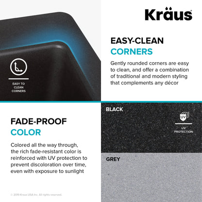 KRAUS Forteza 33" Dual Mount Single Bowl Black Granite Kitchen Sink in Black - KGD-54BLACK