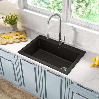 KRAUS Forteza 33" Dual Mount Single Bowl Black Granite Kitchen Sink in Black - KGD-54BLACK