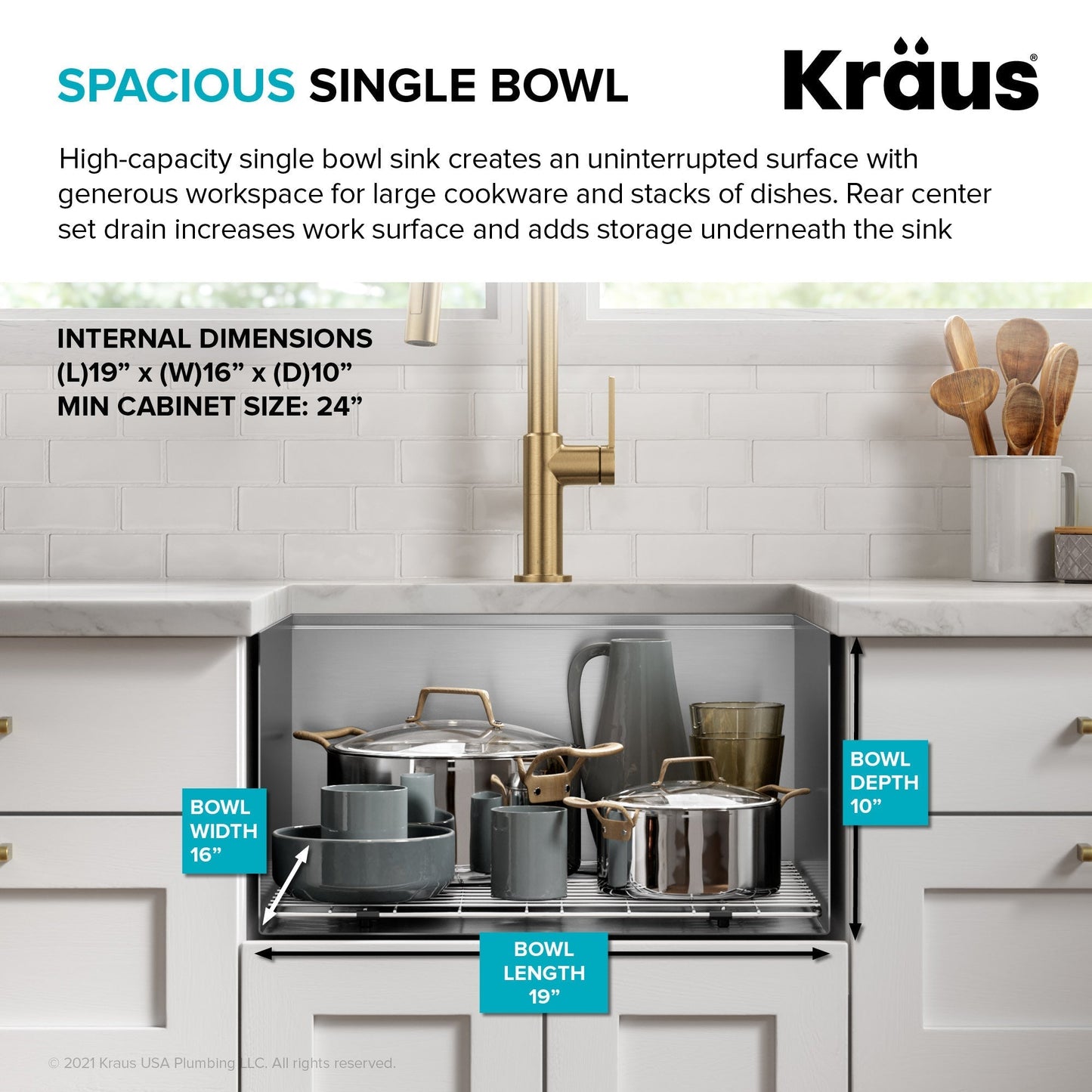 KRAUS Kore 21" Undermount Workstation 16 Gauge Stainless Steel Single Bowl Kitchen Sink with Accessories