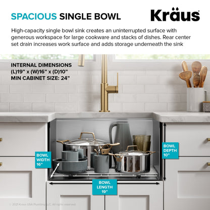 KRAUS Kore 21" Undermount Workstation 16 Gauge Stainless Steel Single Bowl Kitchen Sink with Accessories