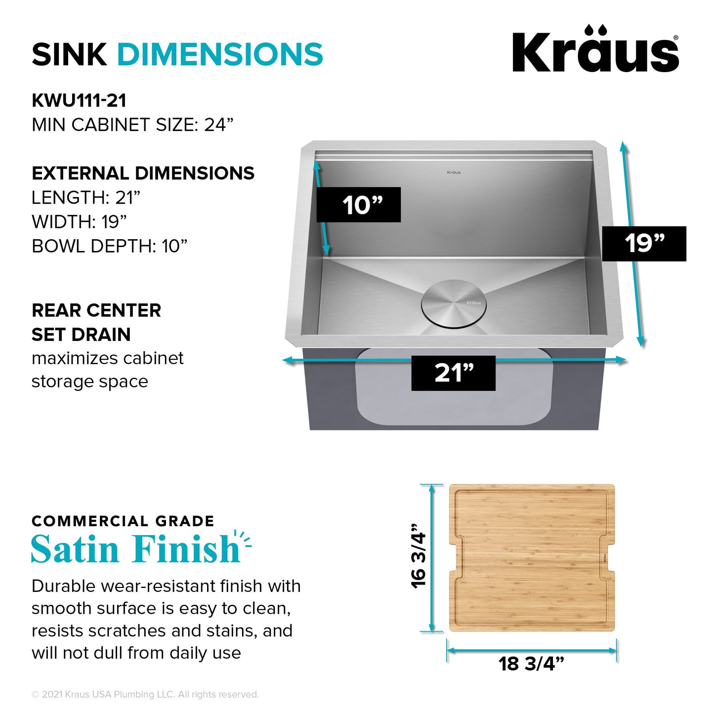 KRAUS Kore 21" Undermount Workstation 16 Gauge Stainless Steel Single Bowl Kitchen Sink with Accessories
