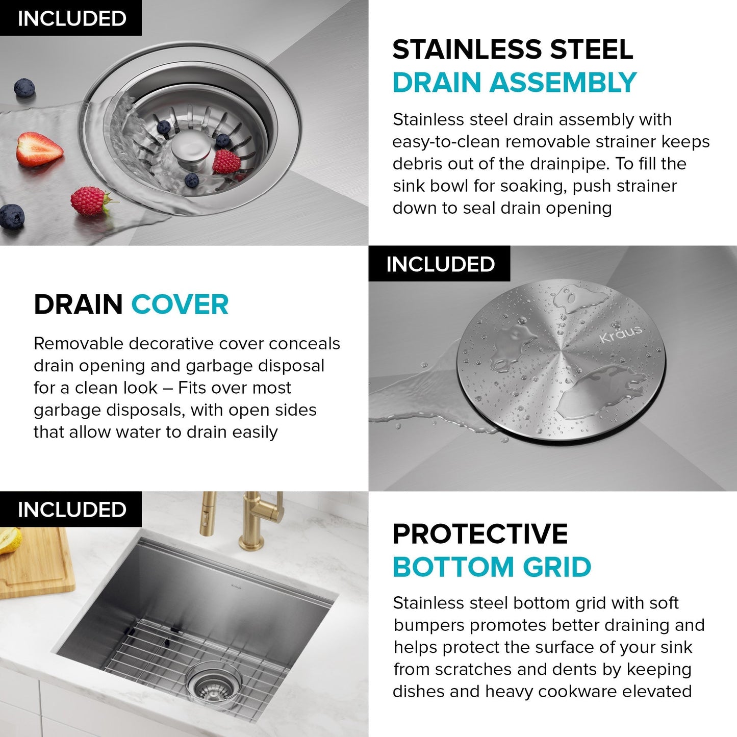 KRAUS Kore 21" Undermount Workstation 16 Gauge Stainless Steel Single Bowl Kitchen Sink with Accessories