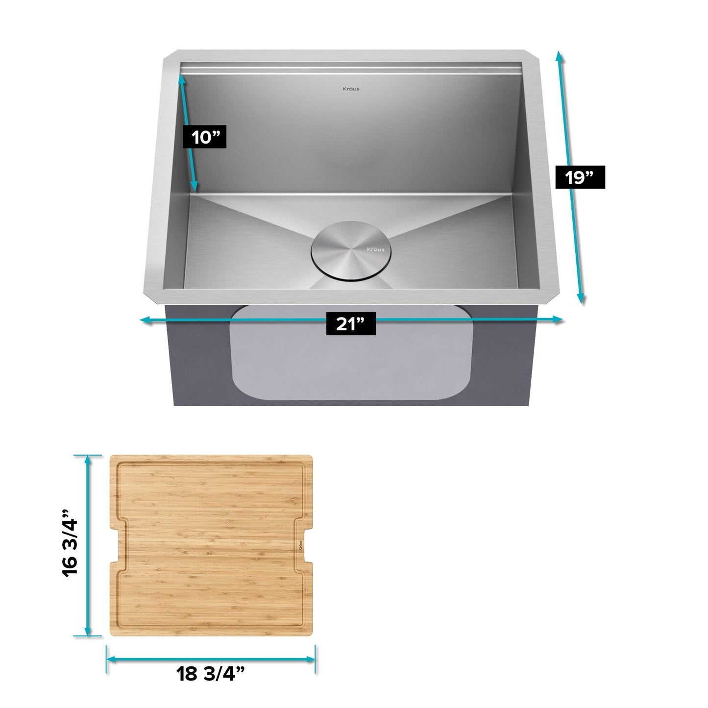 KRAUS Kore 21" Undermount Workstation 16 Gauge Stainless Steel Single Bowl Kitchen Sink with Accessories