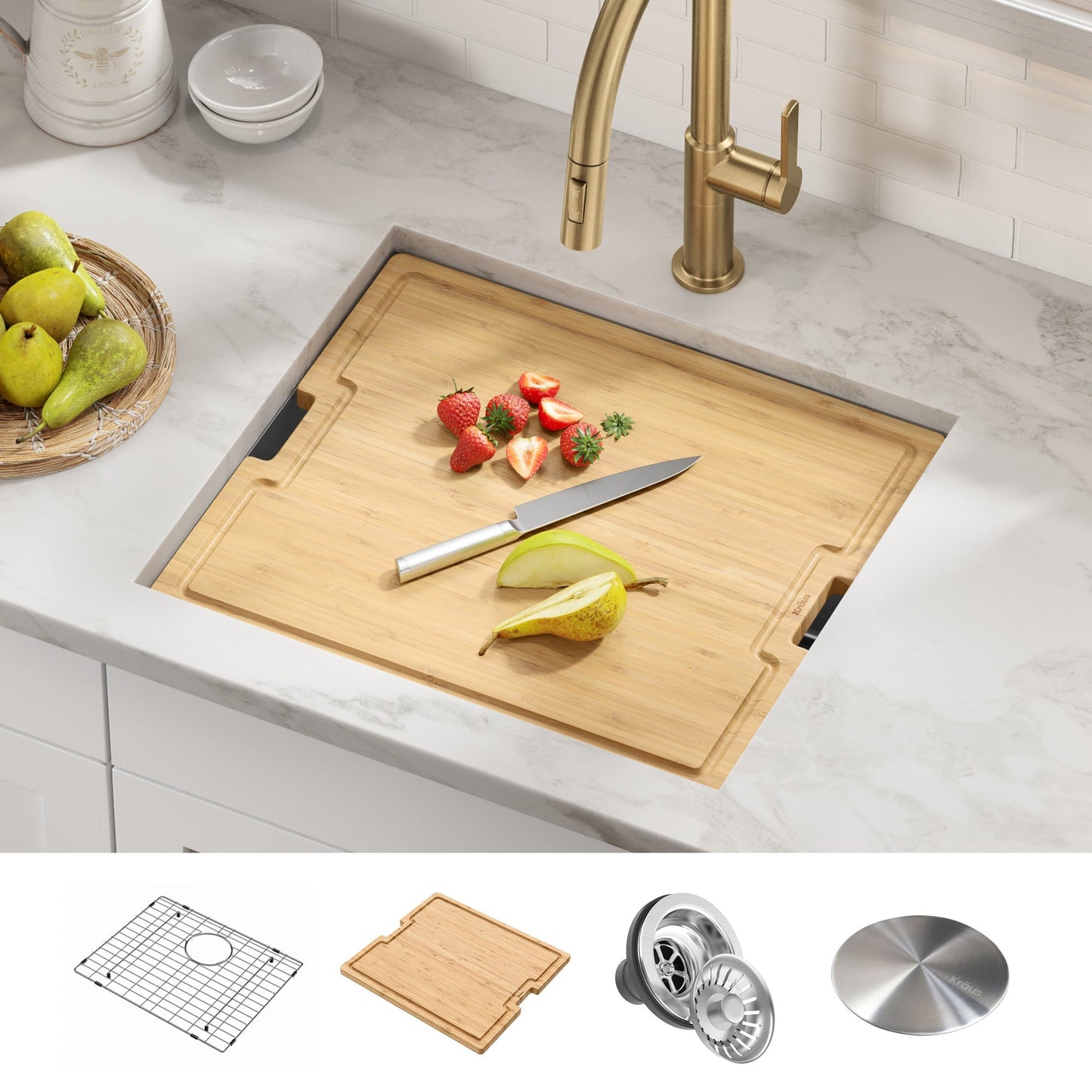 KRAUS Kore 21" Undermount Workstation 16 Gauge Stainless Steel Single Bowl Kitchen Sink with Accessories