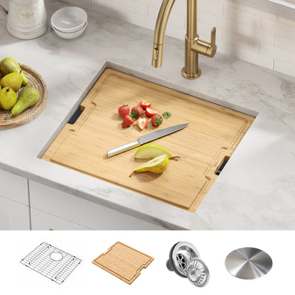 KRAUS Kore 21" Undermount Workstation 16 Gauge Stainless Steel Single Bowl Kitchen Sink with Accessories