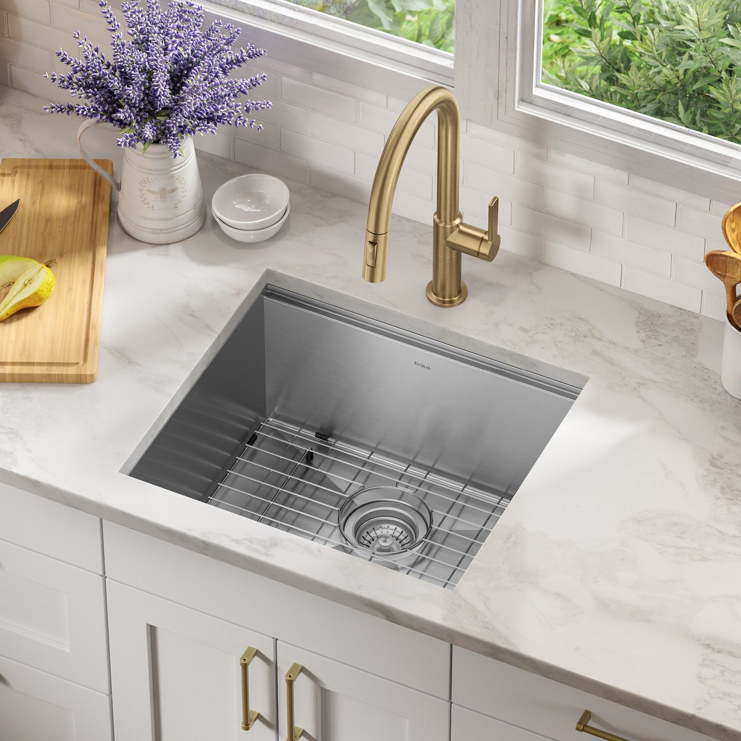 KRAUS Kore 21" Undermount Workstation 16 Gauge Stainless Steel Single Bowl Kitchen Sink with Accessories