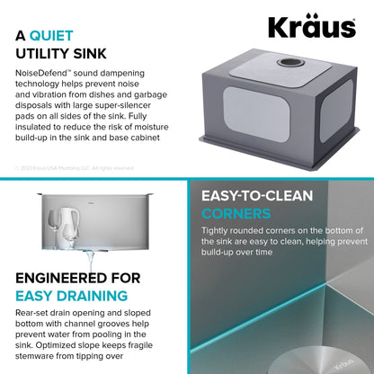 KRAUS Kore 23" Undermount Workstation 16 Gauge Laundry Utility Sink with Accessories - KWU100-23L