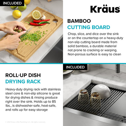 KRAUS Kore 24" Apron Front Workstation 16 Gauge Stainless Steel Single Bowl Kitchen Sink with Accessories