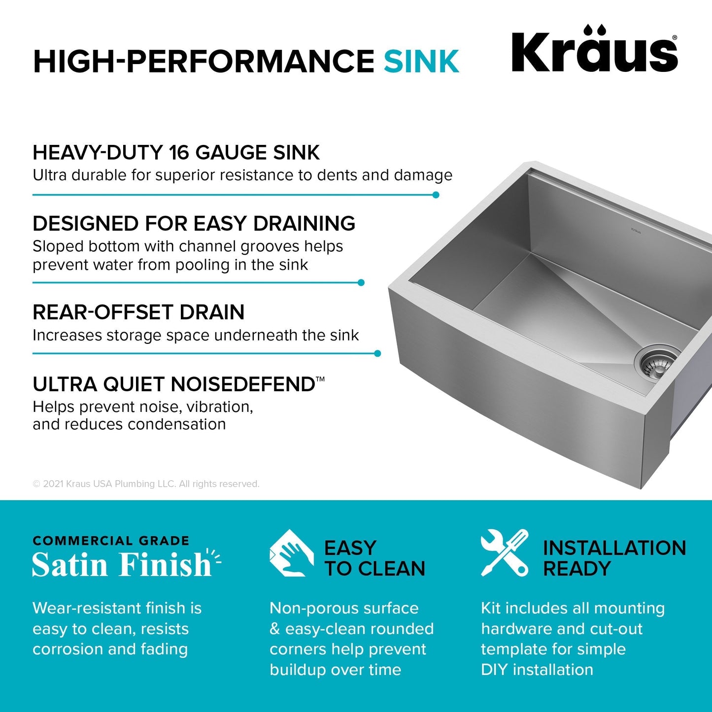 KRAUS Kore 24" Apron Front Workstation 16 Gauge Stainless Steel Single Bowl Kitchen Sink with Accessories