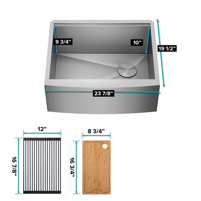 KRAUS Kore 24" Apron Front Workstation 16 Gauge Stainless Steel Single Bowl Kitchen Sink with Accessories