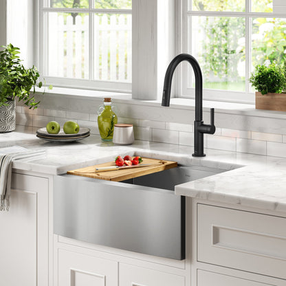KRAUS Kore 24" Apron Front Workstation 16 Gauge Stainless Steel Single Bowl Kitchen Sink with Accessories