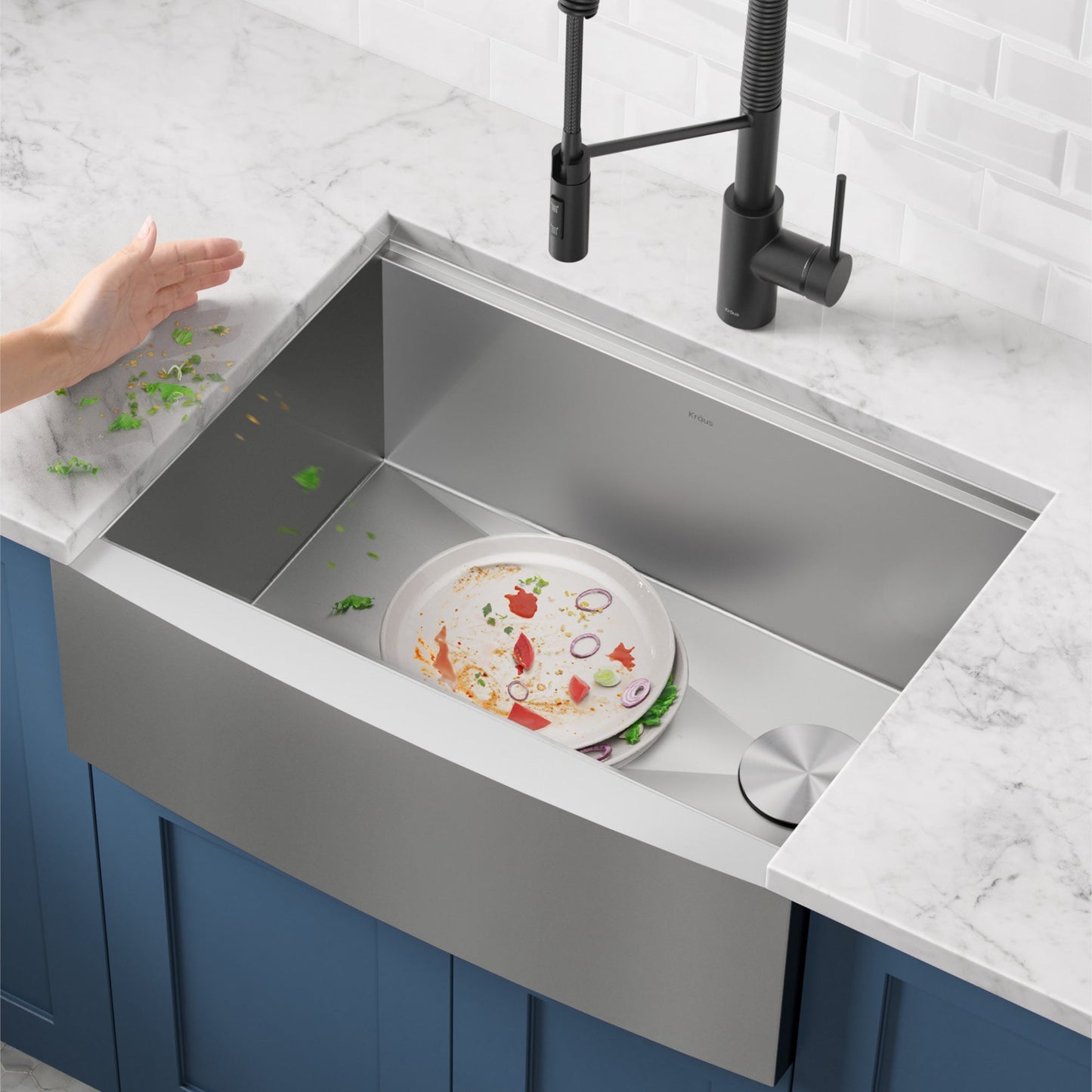 KRAUS Kore 24" Apron Front Workstation 16 Gauge Stainless Steel Single Bowl Kitchen Sink with Accessories