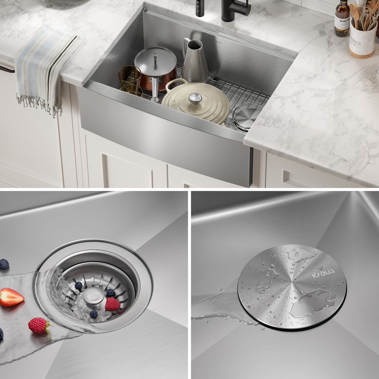 KRAUS Kore 24" Apron Front Workstation 16 Gauge Stainless Steel Single Bowl Kitchen Sink with Accessories