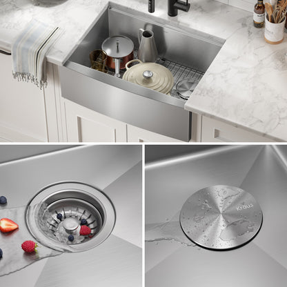 KRAUS Kore 24" Apron Front Workstation 16 Gauge Stainless Steel Single Bowl Kitchen Sink with Accessories