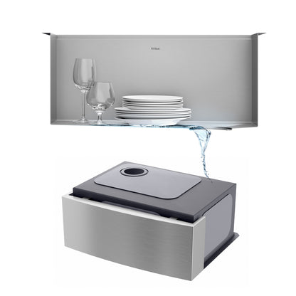 KRAUS Kore 24" Apron Front Workstation 16 Gauge Stainless Steel Single Bowl Kitchen Sink with Accessories