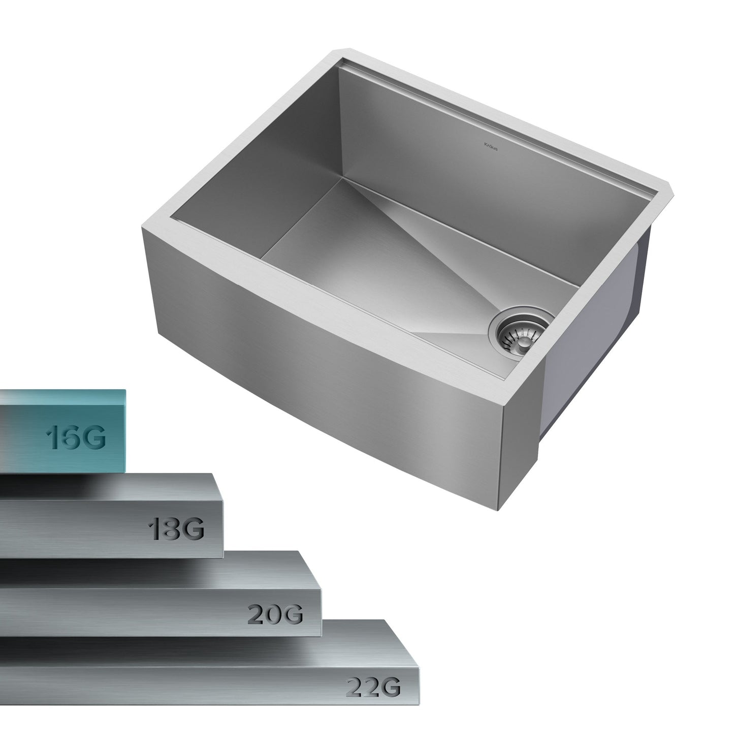 KRAUS Kore 24" Apron Front Workstation 16 Gauge Stainless Steel Single Bowl Kitchen Sink with Accessories