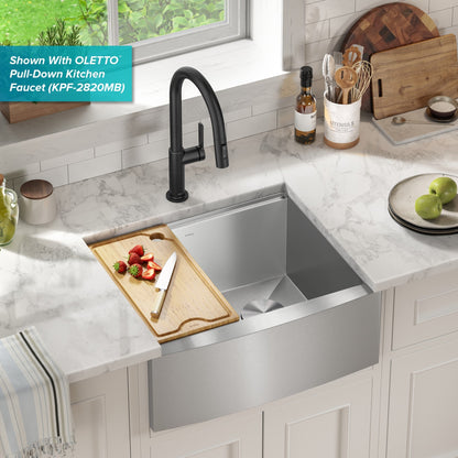 KRAUS Kore 24" Apron Front Workstation 16 Gauge Stainless Steel Single Bowl Kitchen Sink with Accessories