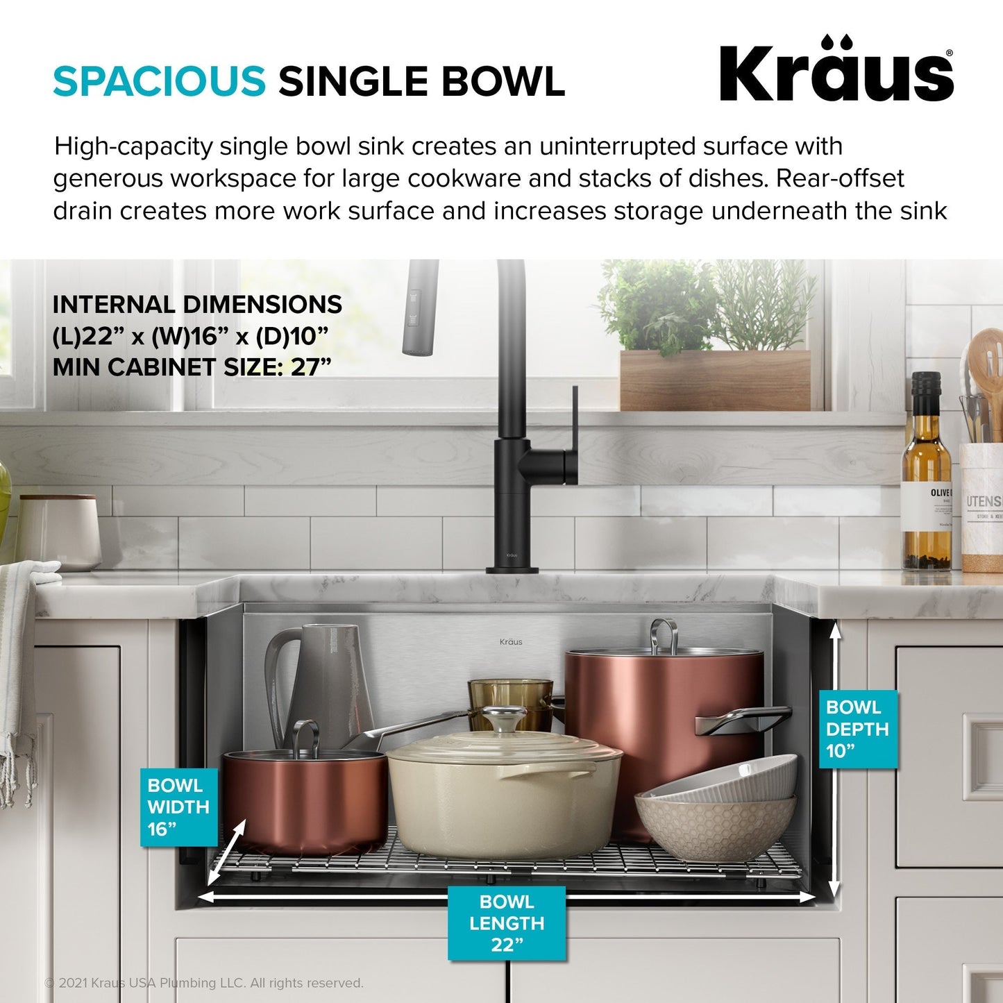 KRAUS Kore 24" Apron Front Workstation 16 Gauge Stainless Steel Single Bowl Kitchen Sink with Accessories
