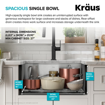 KRAUS Kore 24" Apron Front Workstation 16 Gauge Stainless Steel Single Bowl Kitchen Sink with Accessories