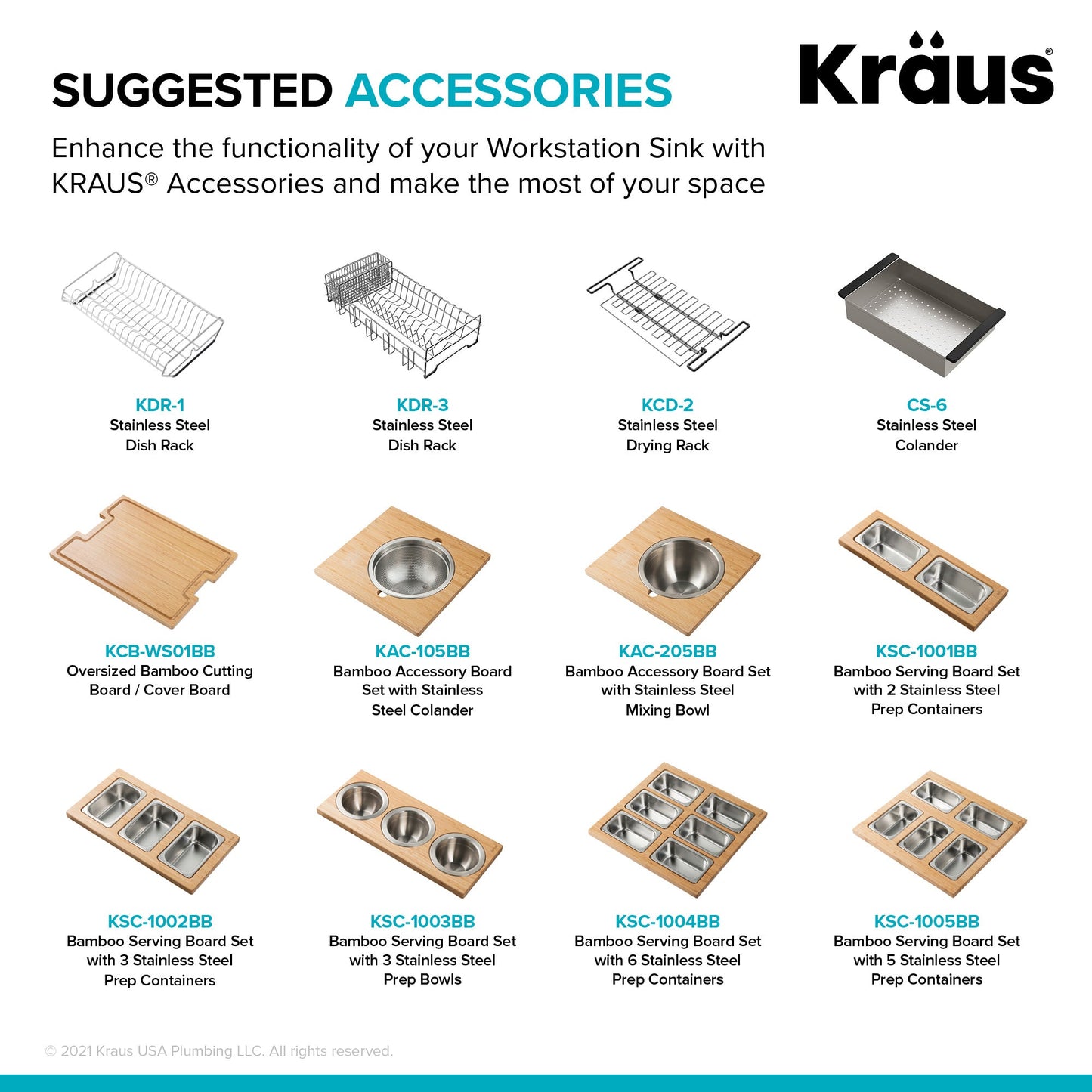 KRAUS Kore 24" Apron Front Workstation 16 Gauge Stainless Steel Single Bowl Kitchen Sink with Accessories