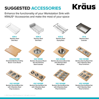 KRAUS Kore 24" Apron Front Workstation 16 Gauge Stainless Steel Single Bowl Kitchen Sink with Accessories