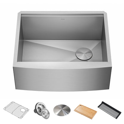 KRAUS Kore 24" Apron Front Workstation 16 Gauge Stainless Steel Single Bowl Kitchen Sink with Accessories