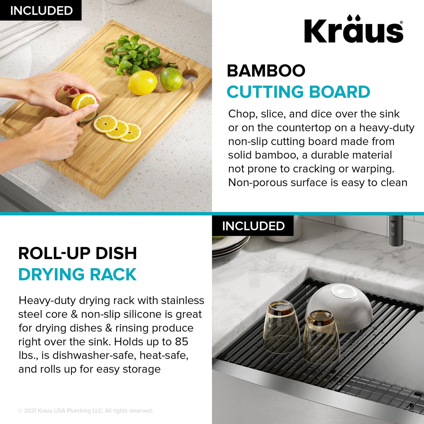 KRAUS Kore 27" Apron Front Workstation 16 Gauge Stainless Steel Kitchen Sink - nKWF210-27