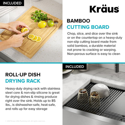 KRAUS Kore 27" Apron Front Workstation 16 Gauge Stainless Steel Kitchen Sink - nKWF210-27