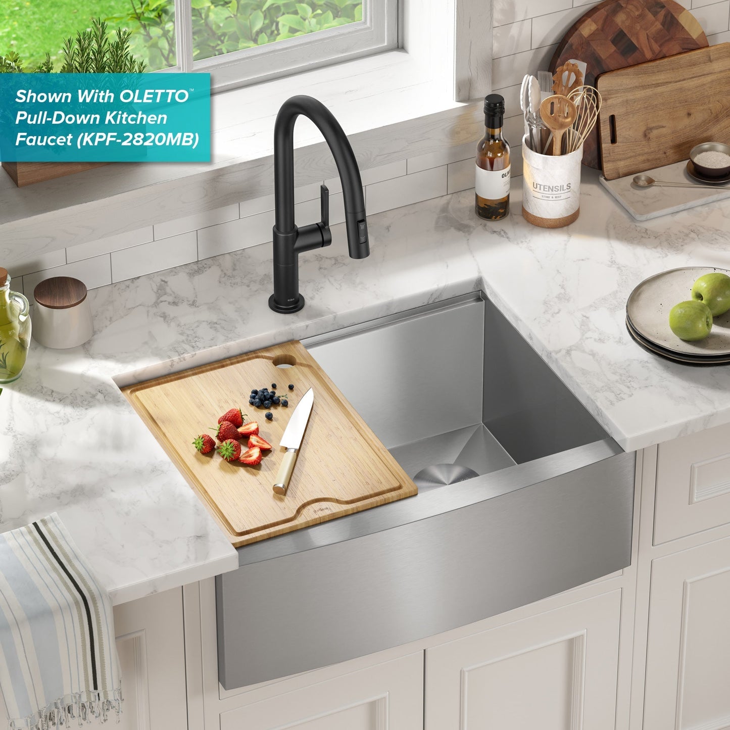 KRAUS Kore 27" Apron Front Workstation 16 Gauge Stainless Steel Kitchen Sink - nKWF210-27