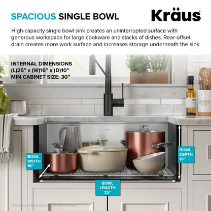 KRAUS Kore 27" Apron Front Workstation 16 Gauge Stainless Steel Kitchen Sink - nKWF210-27
