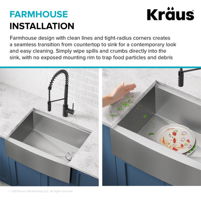 KRAUS Kore 27" Apron Front Workstation 16 Gauge Stainless Steel Kitchen Sink - nKWF210-27