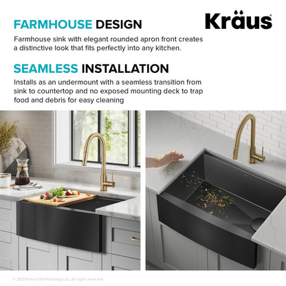 KRAUS Kore 27" Apron Front Workstation 16 Gauge Stainless Steel Kitchen Sink in PV - KWF210-27-PGM