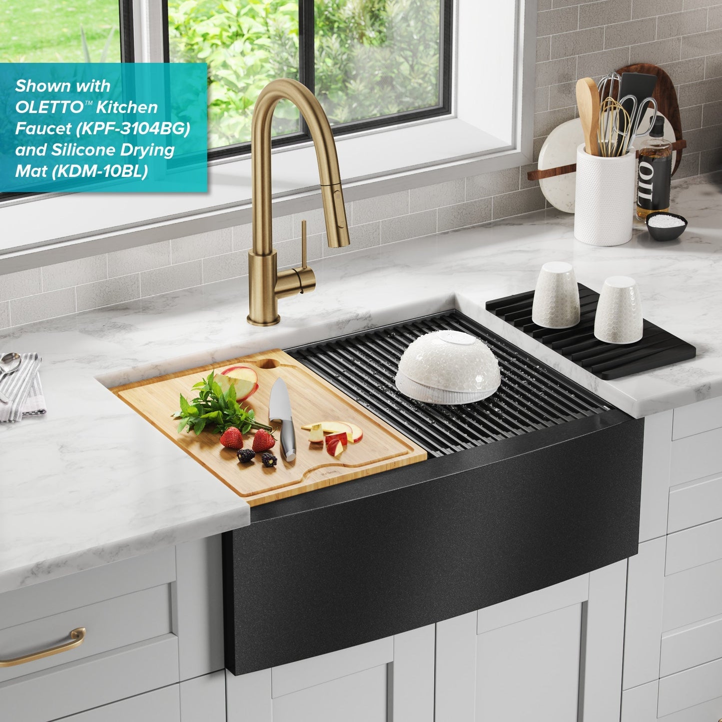 KRAUS Kore 27" Apron Front Workstation 16 Gauge Stainless Steel Kitchen Sink in PV - KWF210-27-PGM