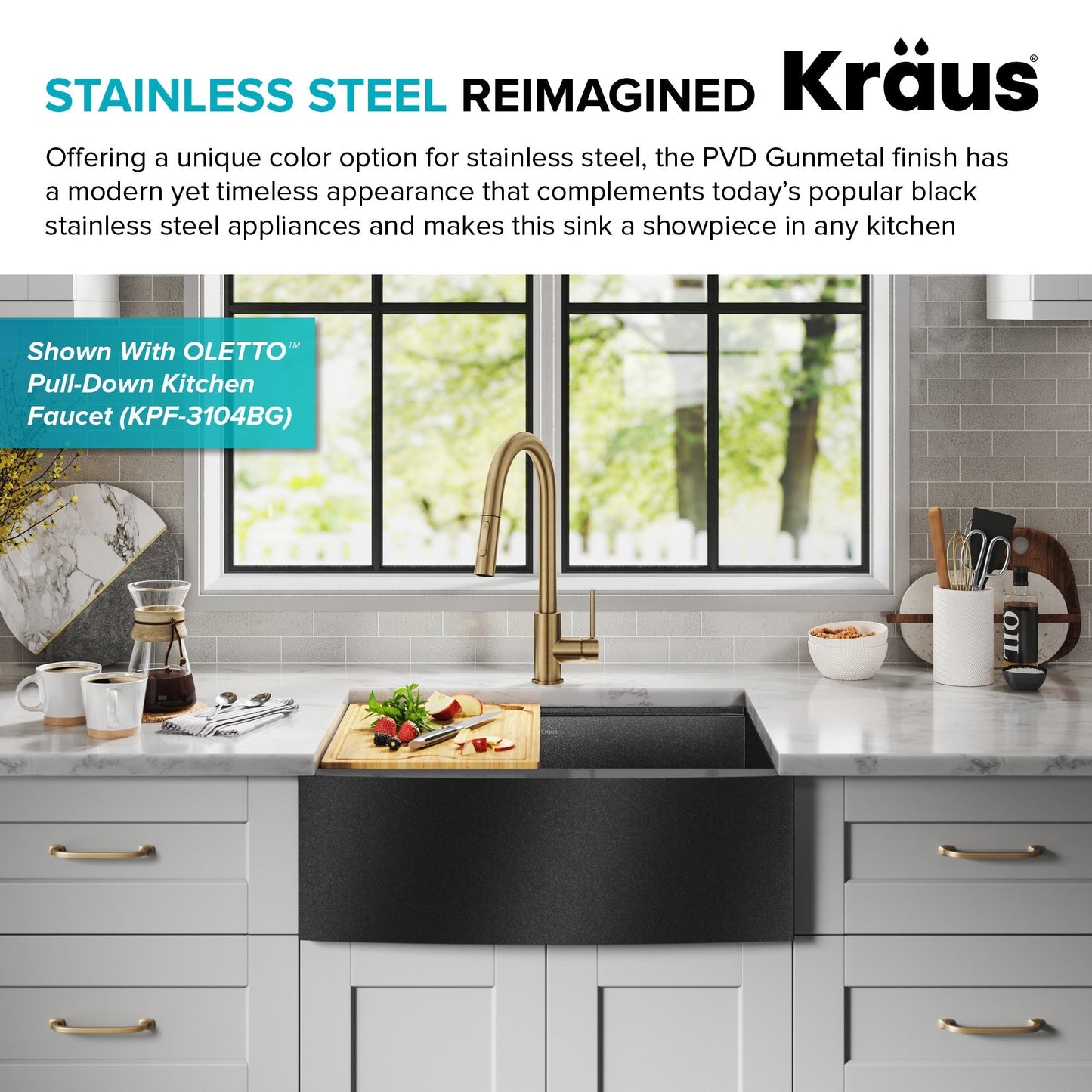 KRAUS Kore 27" Apron Front Workstation 16 Gauge Stainless Steel Kitchen Sink in PV - KWF210-27-PGM