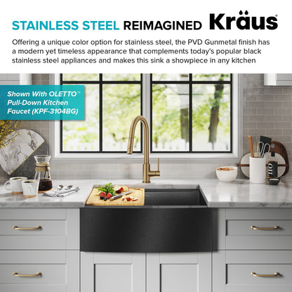 KRAUS Kore 27" Apron Front Workstation 16 Gauge Stainless Steel Kitchen Sink in PV - KWF210-27-PGM