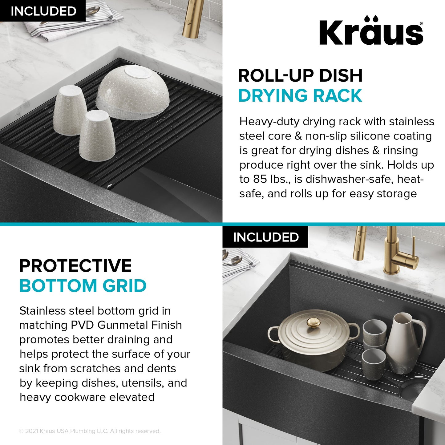 KRAUS Kore 27" Apron Front Workstation 16 Gauge Stainless Steel Kitchen Sink in PV - KWF210-27-PGM