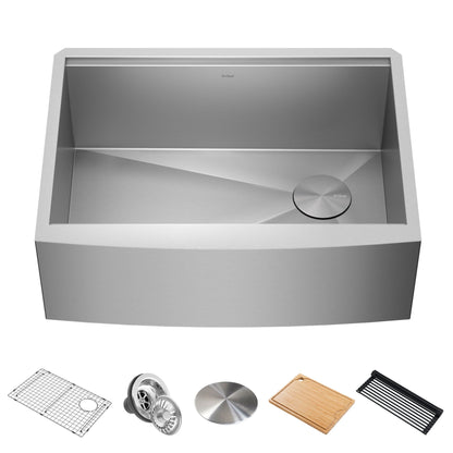 KRAUS Kore 27" Apron Front Workstation 16 Gauge Stainless Steel Kitchen Sink - nKWF210-27