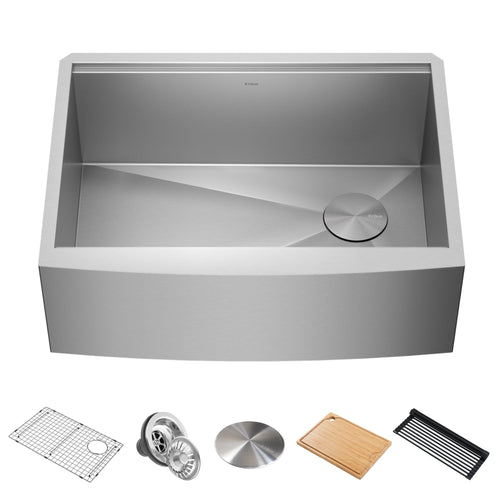 KRAUS Kore 27" Apron Front Workstation 16 Gauge Stainless Steel Kitchen Sink - nKWF210-27