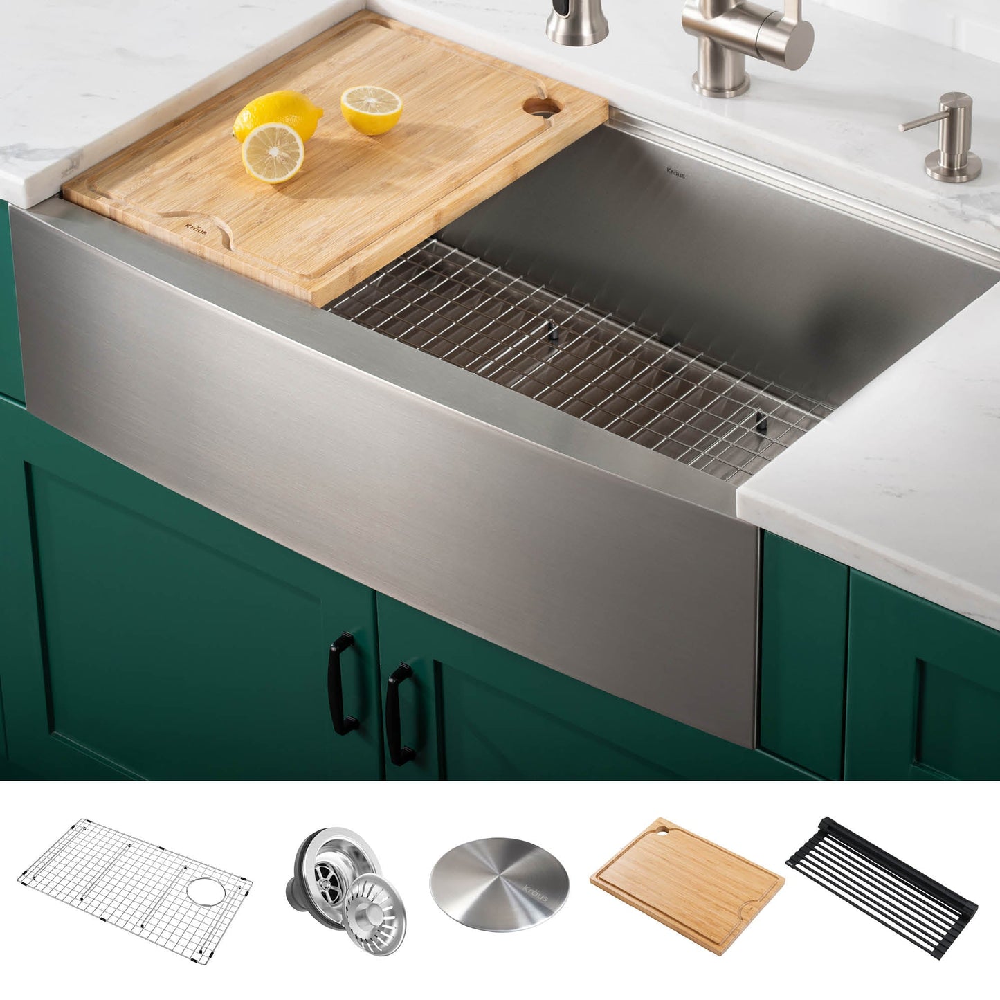 KRAUS Kore 33" 16 Gauge Farmhouse Workstation Kitchen Sink - KWF210-33