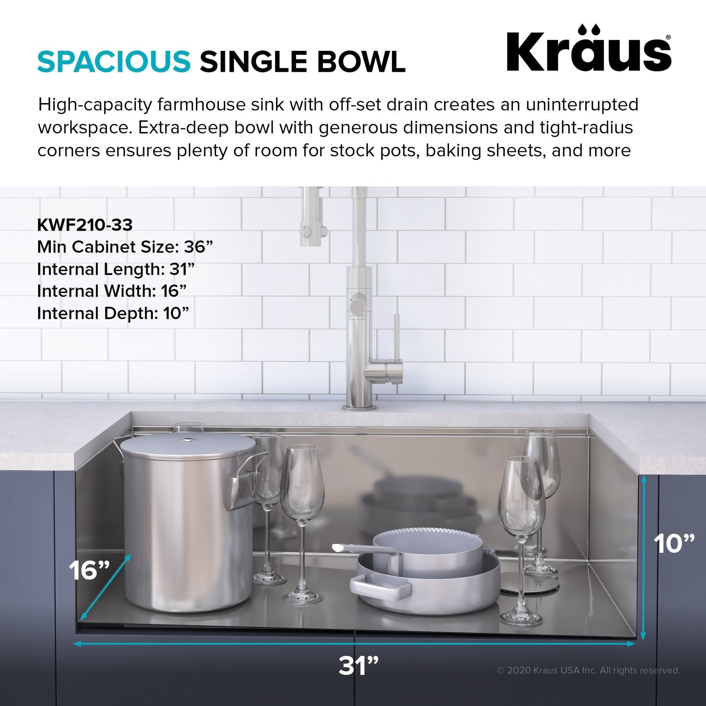 KRAUS Kore 33" 16 Gauge Farmhouse Workstation Kitchen Sink - KWF210-33