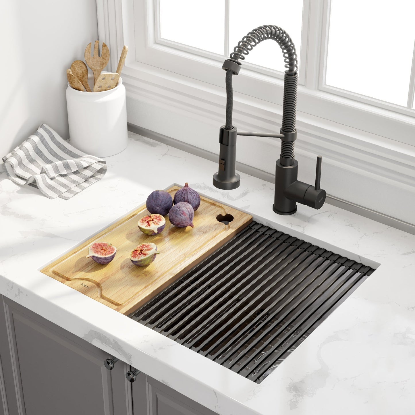 KRAUS Kore Workstation 23" Undermount 16 Gauge Single Bowl Stainless Steel Kitchen Sink with Accessories