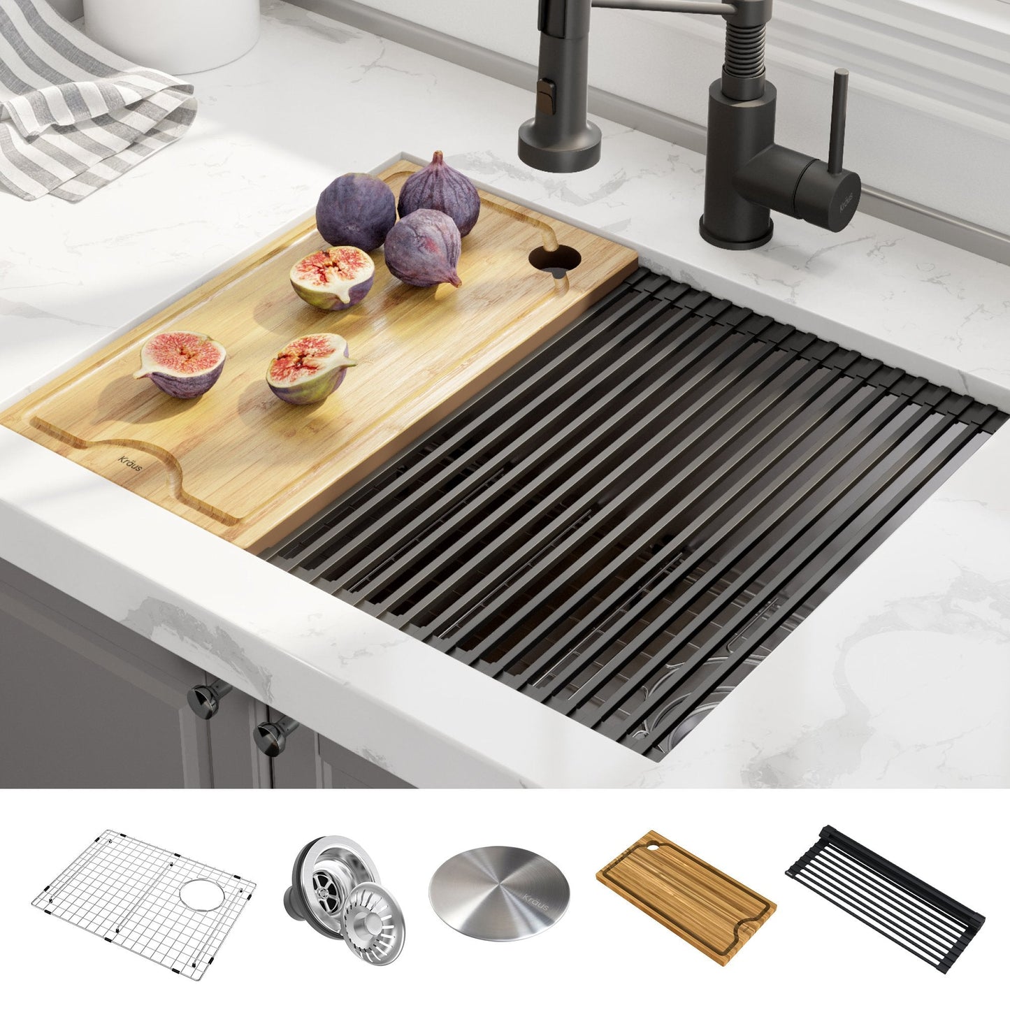 KRAUS Kore Workstation 23" Undermount 16 Gauge Single Bowl Stainless Steel Kitchen Sink with Accessories