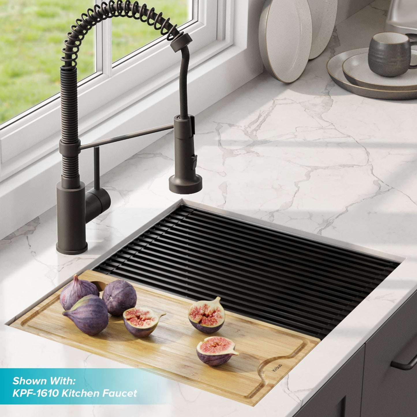 KRAUS Kore Workstation 23" Undermount 16 Gauge Single Bowl Stainless Steel Kitchen Sink with Accessories