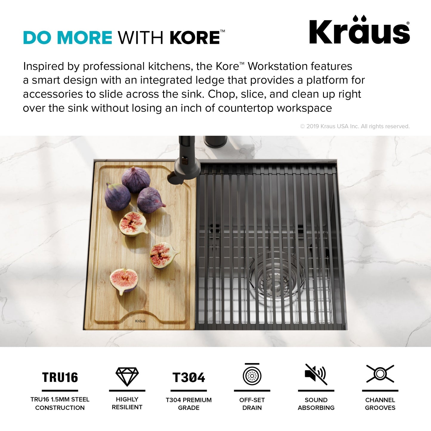 KRAUS Kore Workstation 23" Undermount 16 Gauge Single Bowl Stainless Steel Kitchen Sink with Accessories