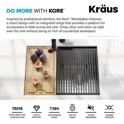 KRAUS Kore Workstation 23" Undermount 16 Gauge Single Bowl Stainless Steel Kitchen Sink with Accessories