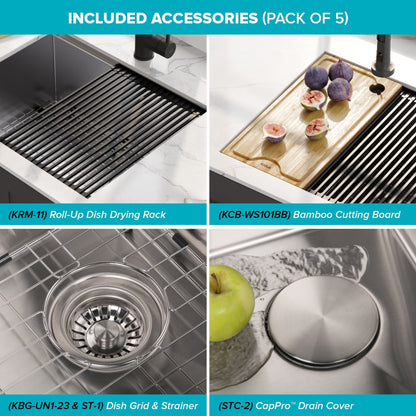 KRAUS Kore Workstation 23" Undermount 16 Gauge Single Bowl Stainless Steel Kitchen Sink with Accessories