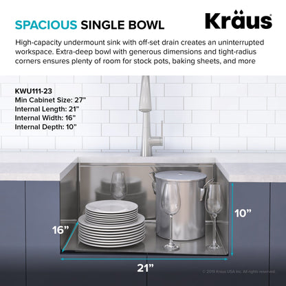 KRAUS Kore Workstation 23" Undermount 16 Gauge Single Bowl Stainless Steel Kitchen Sink with Accessories