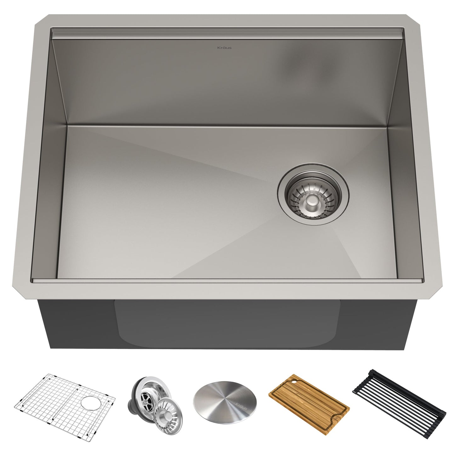 KRAUS Kore Workstation 23" Undermount 16 Gauge Single Bowl Stainless Steel Kitchen Sink with Accessories