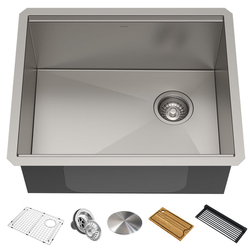 KRAUS Kore Workstation 23" Undermount 16 Gauge Single Bowl Stainless Steel Kitchen Sink with Accessories